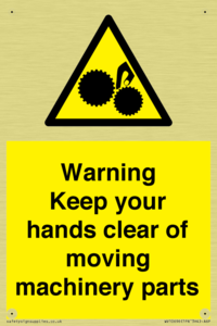 Warning - Keep your hands clear of moving machinery parts